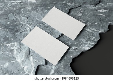 Blank Business Card Mockup On Marble Stones, 3D Render