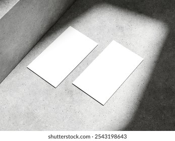 Blank business cards on light grey background. Mockup for design. 3d rendering. - Powered by Shutterstock