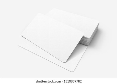 Blank Business Cards Pile With Rounded Corners Mockup. 3D Rendering.