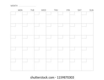 Blank Calendar Page Monday Through Sunday Stock Vector (Royalty Free ...