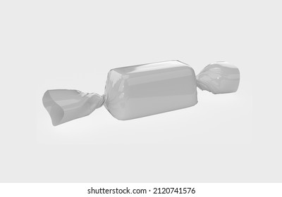 Blank Candy Packaging Mockup White Isolated Background. Candy Foil Wrapper Mockup 3d Rendering. Realistic Detailed 3d Blank Small Candy Pack Template Mockup. Eid Candy Package Mockup. 3d Illustration.