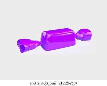 Blank Candy Packaging Mockup White Isolated Background. Purple Candy Foil Wrapper Mockup 3d Rendering. Realistic 3d Blank Small Candy Pack Template Mockup. Eid Candy Package Mockup. 3d Illustration.