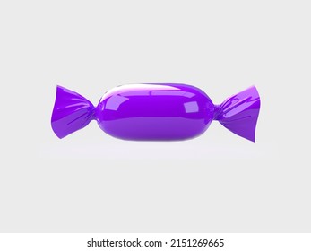 Blank Candy Packaging Mockup White Isolated Background. Purple Candy Foil Wrapper Mockup 3d Rendering. Realistic 3d Blank Small Candy Pack Template Mockup. Eid Candy Package Mockup. 3d Illustration.