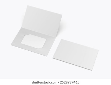 Blank card mockup inside paper booklet holder, loyalty card program folded brochure with certificate mock up, Customer loyal booklet envelope template. 3d illustration. - Powered by Shutterstock