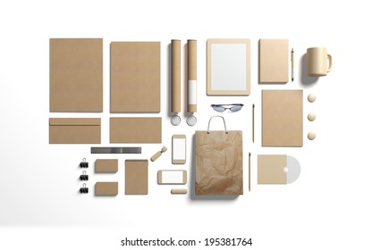 Blank cardboard branding elements to replace your design isolated on white