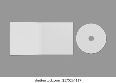 Blank CD And CD Case Mock Up Set. Clipping Path Included For Easy Selection. Cd Dvd Cover Album Design Template Mockup Isolated On White Background. 3d Rendering.