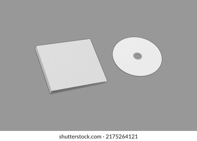 Blank CD And CD Case Mock Up Set. Clipping Path Included For Easy Selection. Cd Dvd Cover Album Design Template Mockup Isolated On White Background. 3d Rendering.