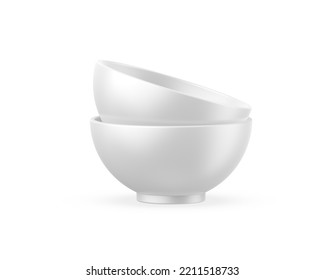 Blank Ceramic Bowl Mockup Template On Isolated White Background, 3d Render Illustration.