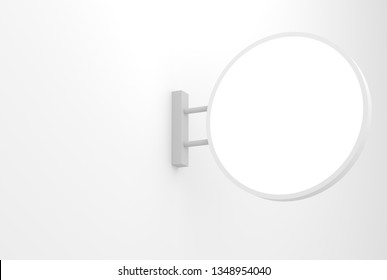 Blank Circular White Store Banner For Logo, Shop Sign, Street Advertising Mockup, 3d Rendering Illustration. Empty Store Light Box Mock Up. 