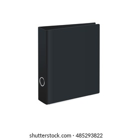 Blank Closed Office Binder. Black Cover. Isometric View, On White Background. Illustration