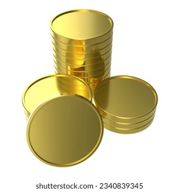Blank coin stack 3D rendering isolated on white background