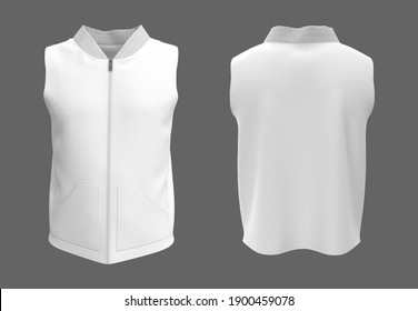 Blank collared vest jacket mockup in front and back views, 3d illustration, 3d rendering