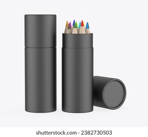 Blank Color Pencil Color Kraft Paper Push Up Tube For Branding. 3d illustration.	
