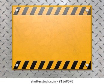 A Blank Construction Sign Bolted To A Diamond Plate Background