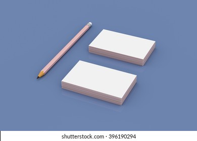 Blank corporate identity set of white business cards and a pencil ready for mock-up. Personal branding and presentation stationery template 3D illustration - Powered by Shutterstock