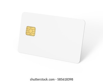 Blank Credit Card Template, Empty Chip Card For Design In 3d Rendering Isolated On White Background