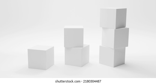 Blank Cubes Podium Composition. First Second Third Place Podium Mockup. 3D White Cubes. Pedestal Template. 3D Rendering.