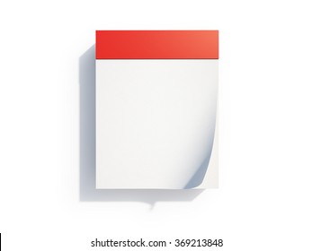 A Blank Curled Page Of A Red Calendar. The Blank Page Is White And It Is About To Fly Away. Isolated On White. Clipping Path Is Included .