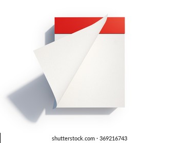 A Blank Curled Page Of A Red Calendar. The Blank Page Is White And It Is Flying Away. Isolated On White. Clipping Path Is Included .