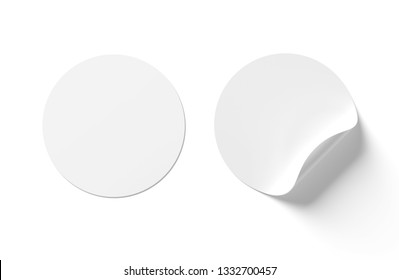 Blank curled sticker mockup isolated on white background 3D rendering