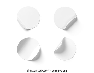 Blank curled sticker mockup isolated on white background 3D rendering