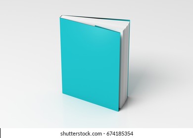 Blank Cyan Vertical Dust Jacket Or Dust Wrapper Standing Book. Isolated With Clipping Path Around Book. 3d Illustration.