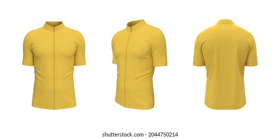 Blank Cycling Jersey Mockup In Front, Side And Back, 3d Rendering, 3d Illustration