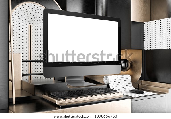 Blank Dark Computer Desktop Keyboard Mouse Stock Illustration