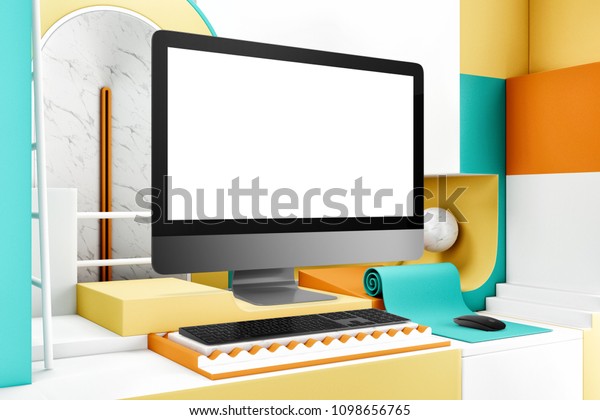 Blank Dark Computer Desktop Keyboard Mouse Stock Illustration
