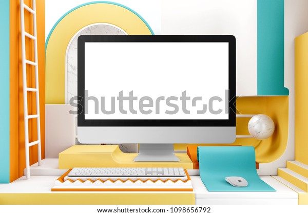 Blank Dark Computer Desktop Mockup Keyboard Stock Illustration