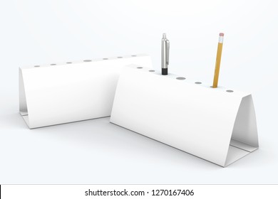 Blank Desk Calendar Pen Holder Mockup. 3D Rendering