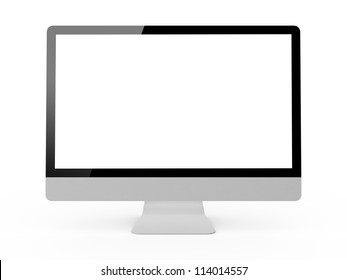 Blank Desktop Computer Screen, Isolated On White Background.