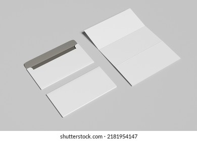 Blank Dl Envelope Mockup. 3D Rendering Illustration