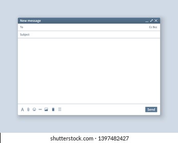 Blank Email Screen. Mail Message Interface Blank Mockup Internet Window Computer, Box Page Web Software Browser, Illustration