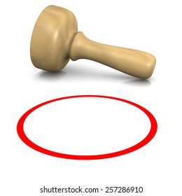 Blank Empty Customizable Red Ink Wooden Stamp on White Background 3D Illustration