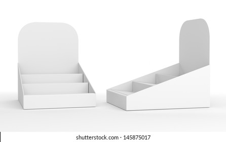 Blank Empty Holder Or Box Display For Products Isolated On White. 3d Render