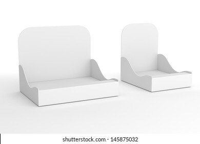 Blank Empty Holder Or Box Display For Products Isolated On White. 3d Render