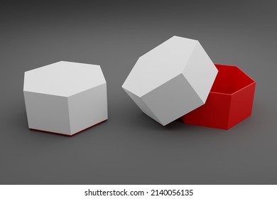 Blank Empty White Hexagon Red Jewelry Or Watch Box For Mockup - 3D Illustration