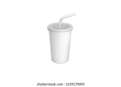 Blank Empty White Soda Cup Mockup Isolated On White Background. 3d Rendering.