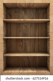 Blank empty wooden bookshelf. 3d rendering