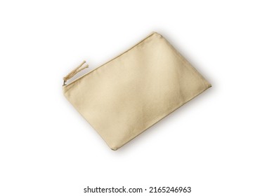 Blank Fabric Toiletry Bag Isolated On White Background. 3d Rendering. Zero Waste And Eco Friendly Canvas Makeup Cosmetic Bag.