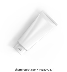 Blank Face Wash Mockup, 3d Render Cream Tube Template Isolated On White Background, Top View