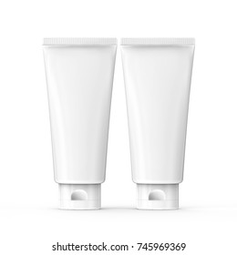 Blank Face Wash Mockup, 3d Render Cream Tube Set Template Isolated On White Background