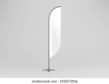 Blank Feather Flag. Stander Advertising Banner Shield. Isolated Illustration On Soft Color Background. 3D Rendering Mockup Template Ready For Your Design. Product Advertising.