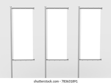 Blank Flag Banner On Light Grey Background, 3d illustration.