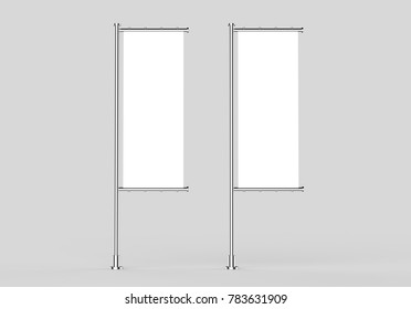 Blank Flag Banner On Light Grey Background, 3d Illustration.