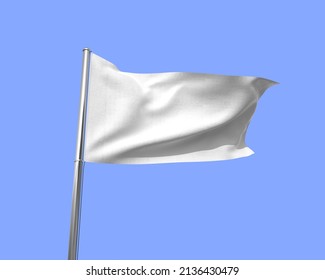 Blank Flag Mockup On Blue Sky Background. 3d Illustration