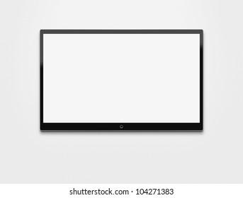 Blank Flat Screen TV Hanging At The Wall With Clipping Path For The Inside