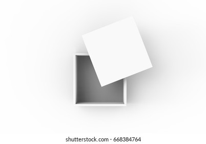 Blank Flat Square 3d Rendering Half Open White Box, Isolated White Background Top View