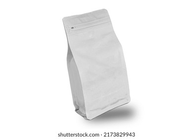 Blank Foil Coffee Or Tea Packaging Bag Isolated On White Background. Food  Or Pet Food Pouch Package Mockup. 3d Rendering.